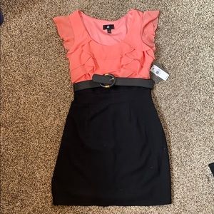 Coral and black pencil dress